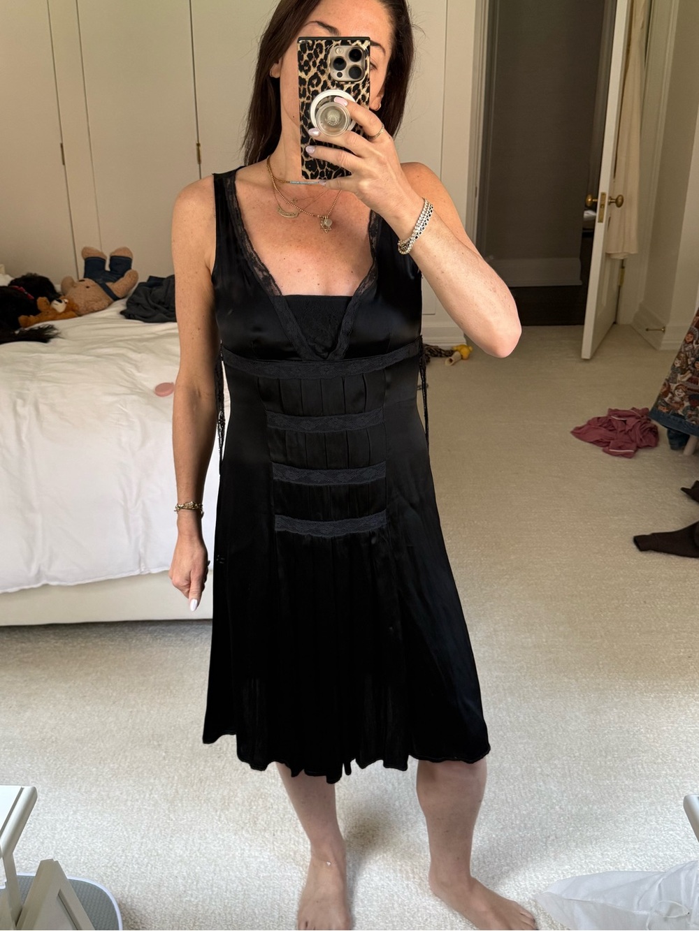 Vintage Black Silk Dress with lace details